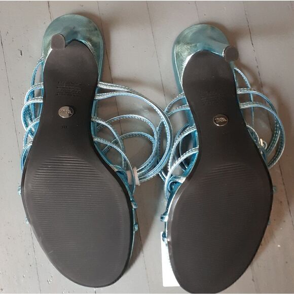 NWT Zara Metallic Blue Strappy Sandals - Picture 9 of 16